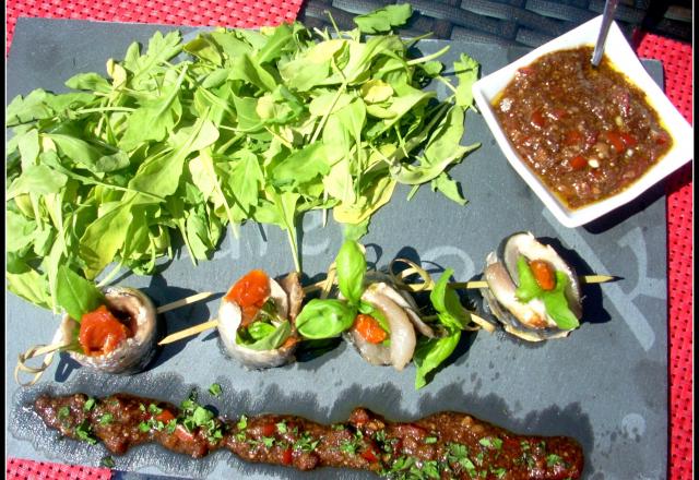 Filets de sardine farcis au basilic et au tomate confite