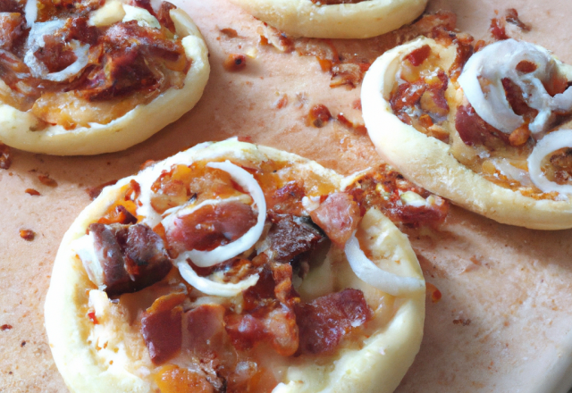 Mini pizza au chèvre, lardons fumés et ses oignons