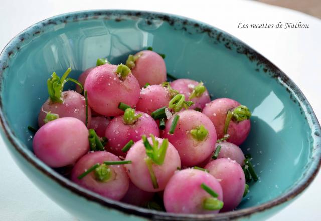 Radis glacés à la ciboulette et fleur de sel