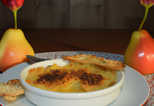 Crumble de poires des vergers d'Ale de France sur crème brûlée aux coquelicots de Nemours