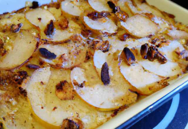 Gratin de poires williams aux amandes et noisettes concassées