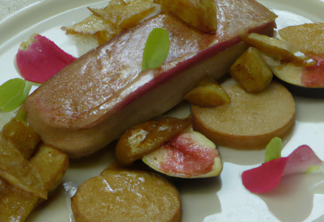 Foie gras poêllé aux pommes et rhubarbe