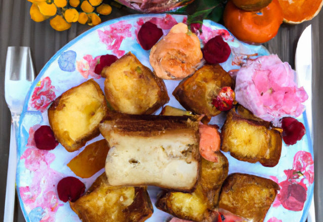 Pain perdu aux biscuits roses de Reims, fruits d'automne et crémeux champenois