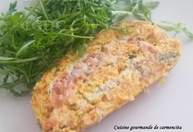 Roulé de carottes à la truite fumée au chèvre frais et ricotta