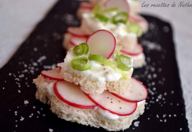 Petits toasts au fromage blanc et radis