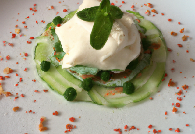 Carpaccio de homard et glace de Philadelphia  - Sponge cake de concombre et poudre de mojito