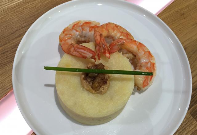 Gambas flambées au whisky et purée de céleri pomme de terre