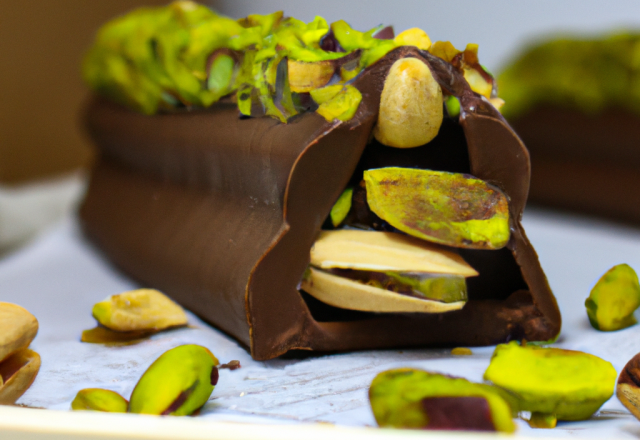 Bûche au chocolat, cacahuètes et pistache