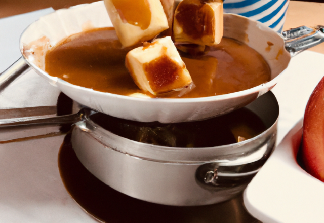 Fondue au pommes et caramel en chaud et froid