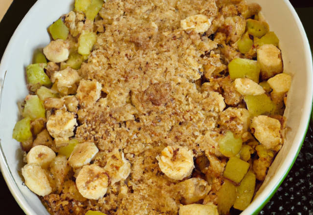 Crumble aux pommes, bananes et poires