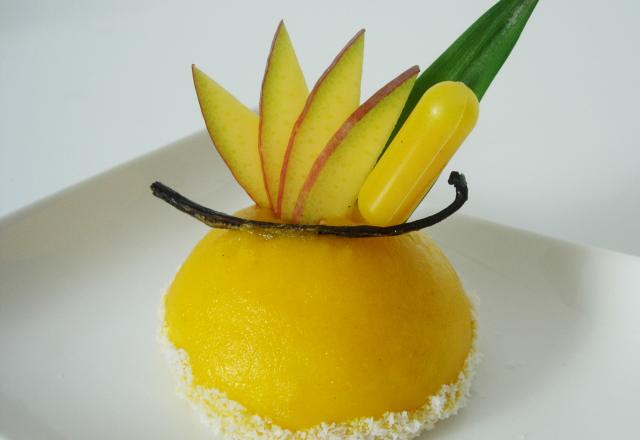 Entremet vanille bourbon, fruits exotiques, mangue, noix de coco