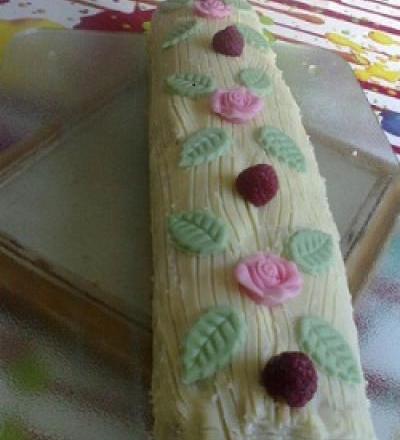 Bûche gourmande pistache, framboise et chocolat blanc