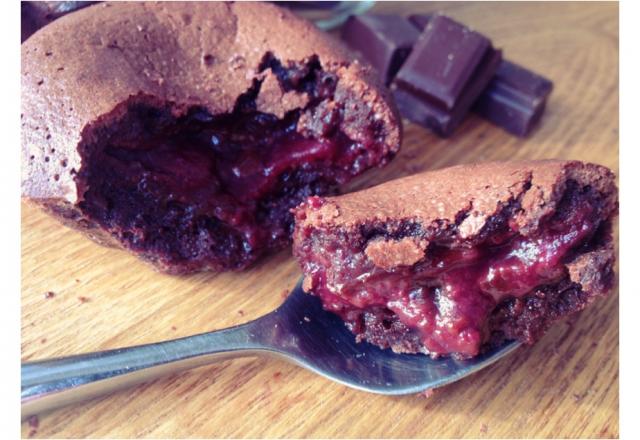 Moelleux au chocolat, cœur coulant framboise