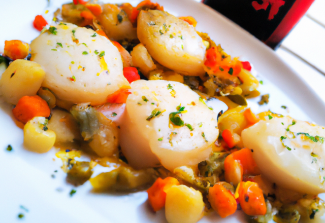 Coquilles Saint-Jacques aux légumes et vin blanc