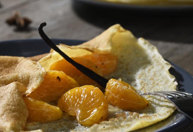 Crêpes aux clémentines confites à la vanille