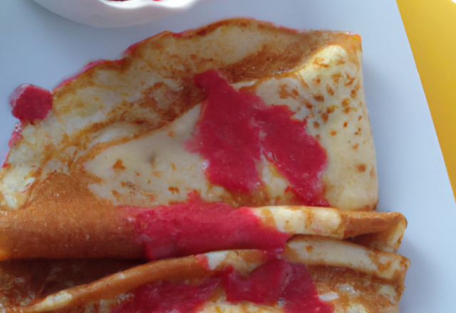 Aumônieres de crêpes et coulis de framboises