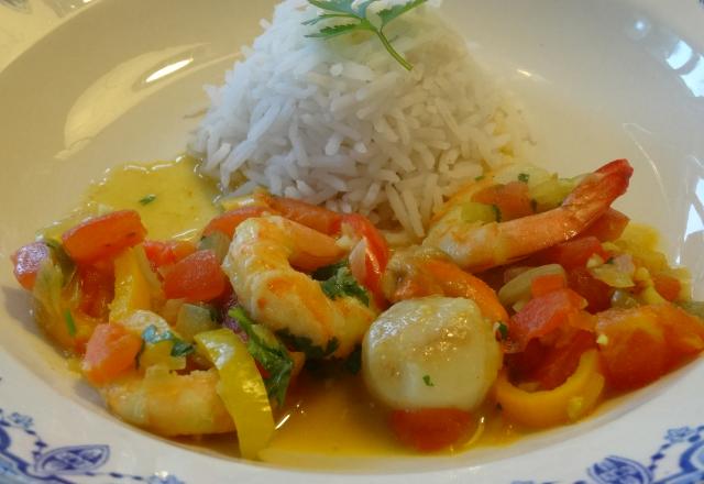 Curry de gambas et noix de saint-jacques