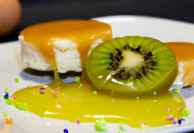 Chiboust caramélisé au kiwi et crème anglaise safranée