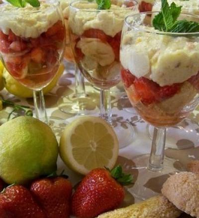 Verrine malacucina aux fraises corses, brocciu, confiture de clémentines et noisette corses