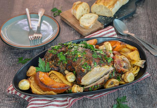 Gigot d'agneau rôti aux légumes d'automne