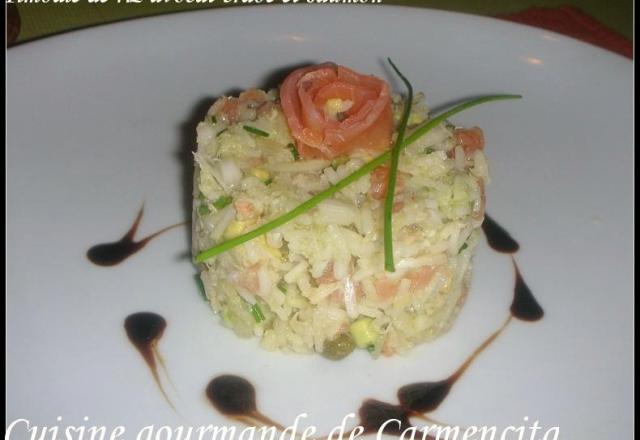 Timbale avocat-saumon-crabe