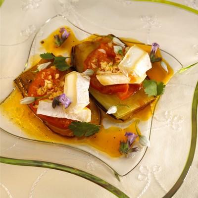 Aigre-doux d'aubergines au chèvre frais Rocamadour AOP