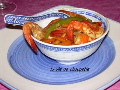 Crevettes marinées aux poivrons et carottes 