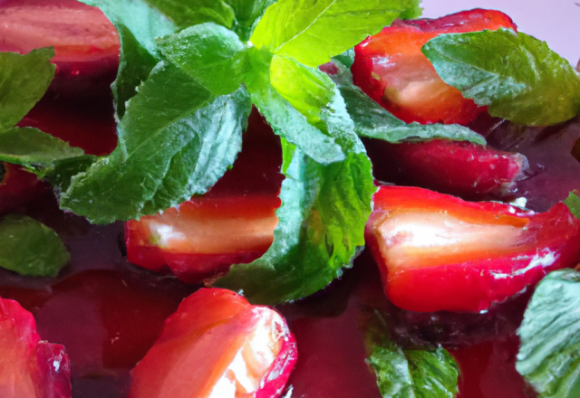 Fraises au vinaigre balsamique parfumées à la menthe