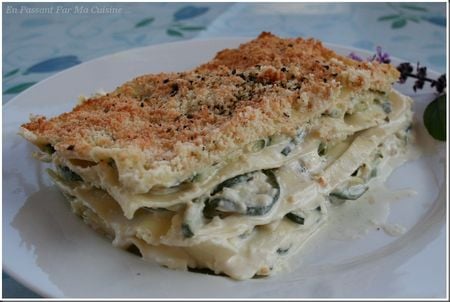 Lasagnes aux courgettes, basilic violet et échalotes