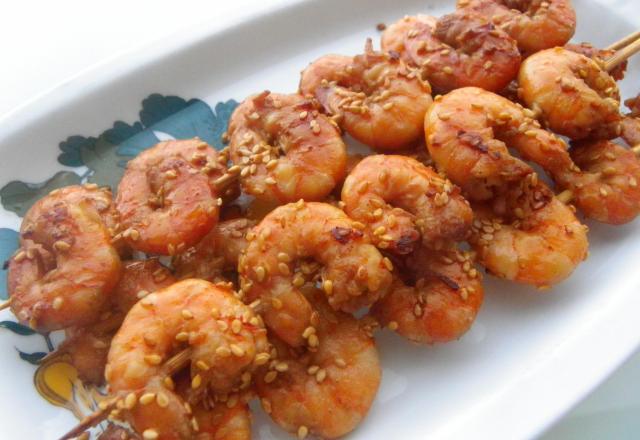 Brochettes de crevettes piquantes aux saveurs d'Asie