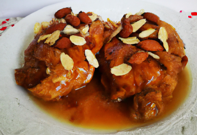 Chapon au miel et aux amandes