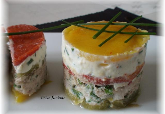 Thon et chèvre enlacés de poivrons tricolores bon marché