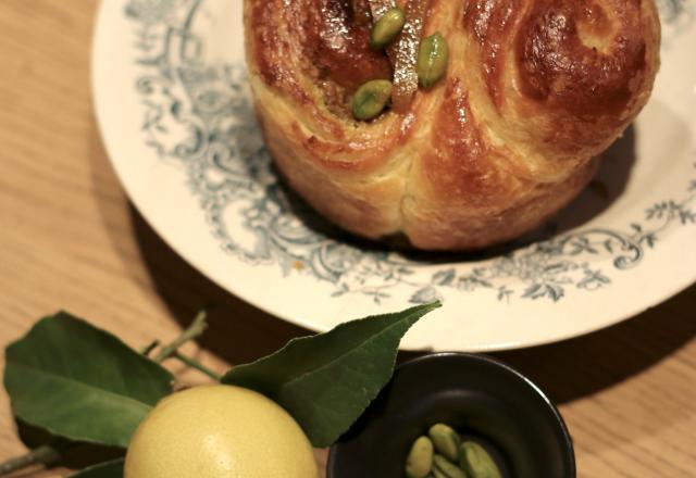 Brioche feuilletée aux citrons confits et pistaches