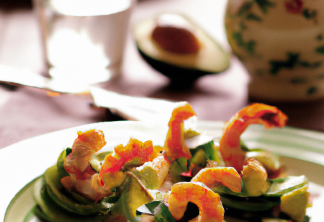 Salade à l'avocat, gambas et kiwi de l'Adour