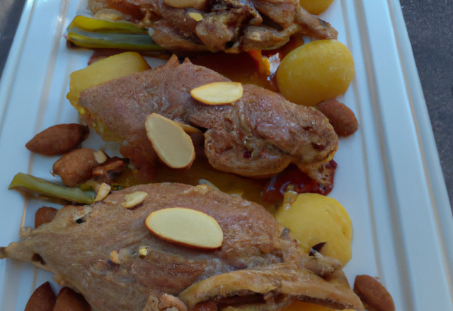 Canard farci aux abats de volaille, amandes et échalotes