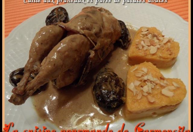 Cailles aux pruneaux et purée de patates douces