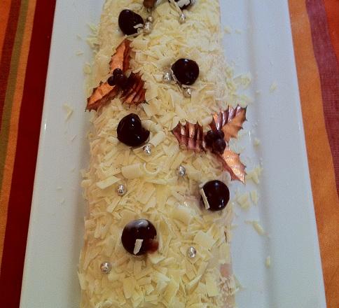 Bûche chocolat blanc et griottines