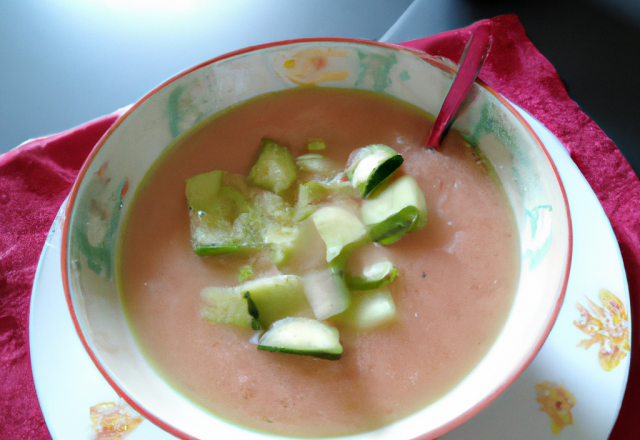 Soupe glacée de concombre, pomme et fraise