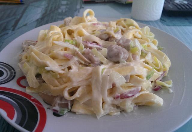 Tagliatelles poireaux et champignons