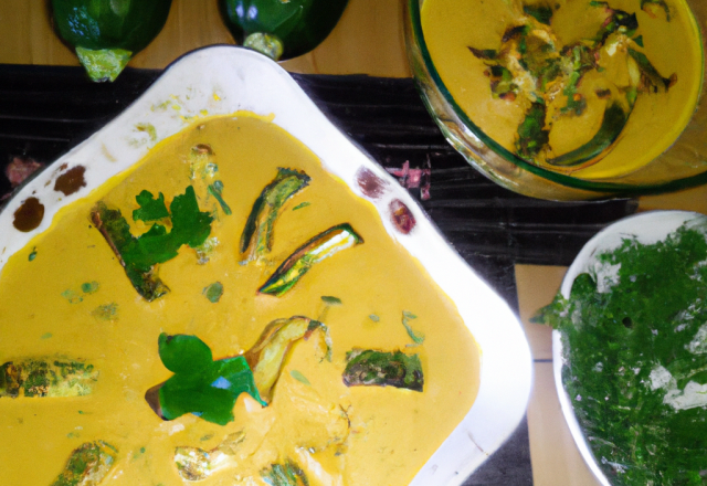 Copeaux de courgettes, crème fouettée au curry