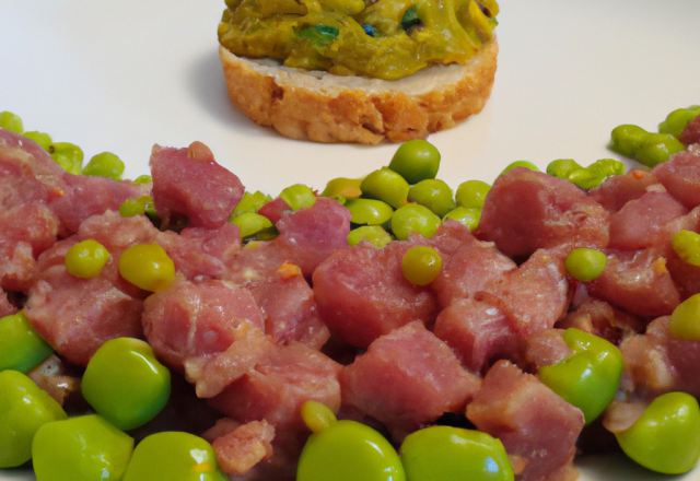 Tartare de canard au wasabi frais purée de petits pois