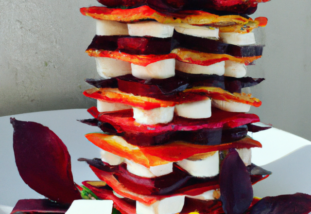 Mille feuilles betteraves-mozzarella aux fruits rouges et feta