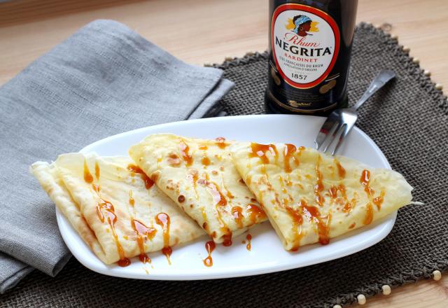 Crêpes parfumées au rhum et caramel à l'orange