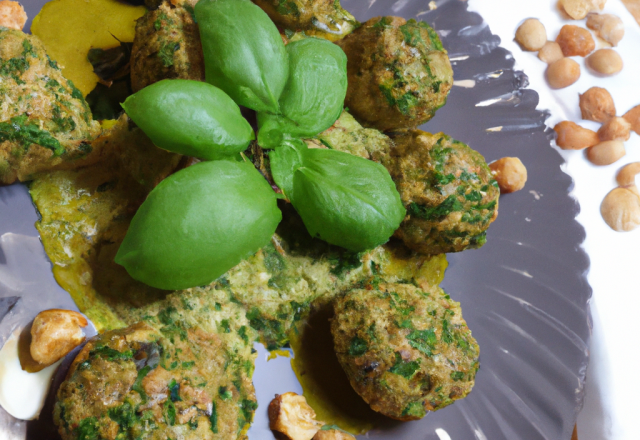 Boulettes d'agneau presto pesto aux herbes croquantes