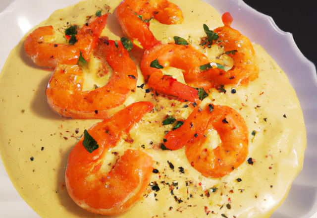 Gambas à la crème de poivron