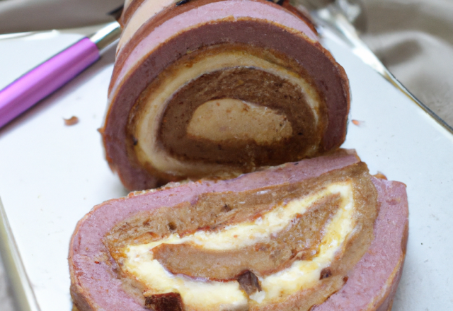 Bûche à la crème de marrons et chocolat mauve