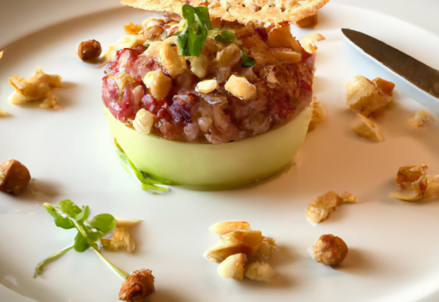 Tartare de noix Saint-Jacques de Normandie, croustillant de pomme acidulée aux graines germées