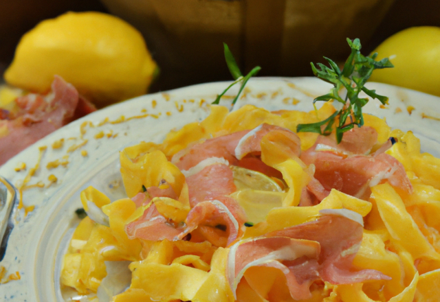 Tagliatelle au citron, jambon cru ou speck et ruguette