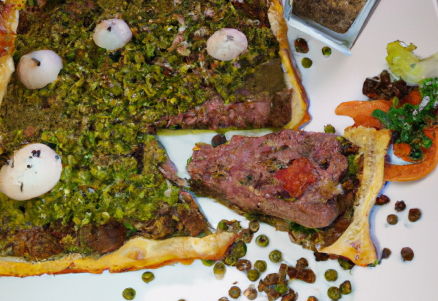 Tarte feuilletée aux Lentilles Vertes du Puy, filet mignon de porc séché