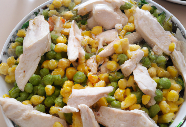 Salade de poulet, petits pois et maïs